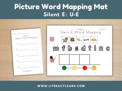 Graphic titled, "Picture Word Mapping Mat: Silent e, U-E."