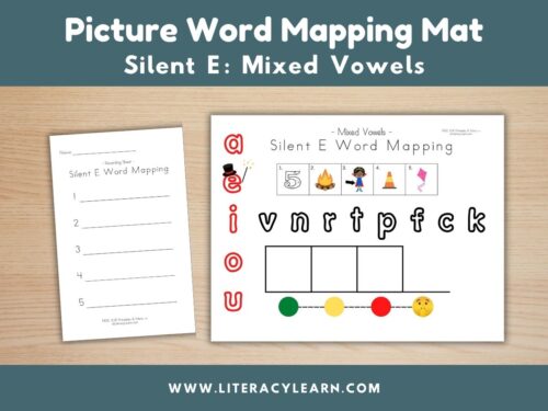 Graphic titled, "Picture Word Mapping Mat: Silent e, Mixed Vowels."