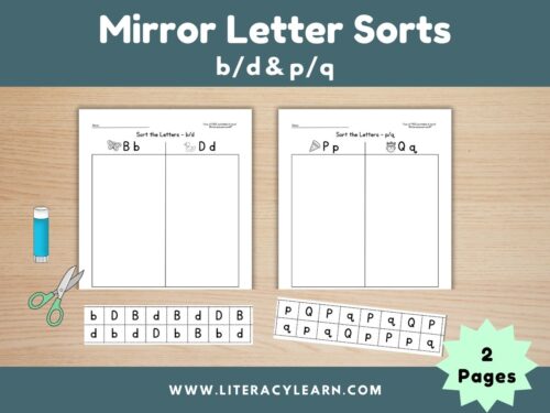 Graphic showing mirror letter sort for b/d and p/q.