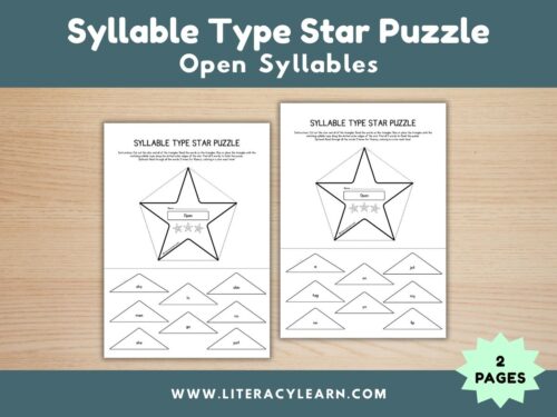 Graphic titled, "Syllable Types Star Puzzle: Open Syllables."