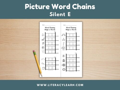 Graphic titled, "Picture Word Chains, Silent e."