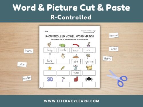 Cover for word and picture cut and paste activity.