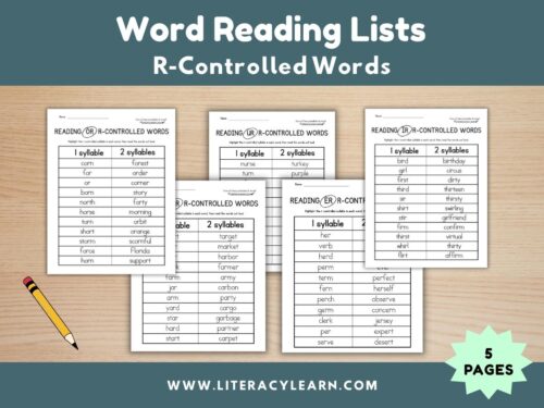 Cover for r-controlled word reading lists.