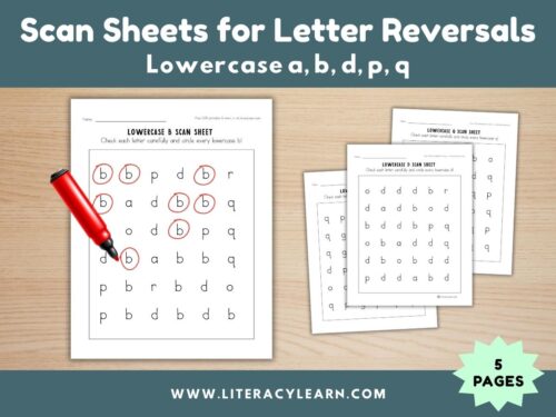 Scan Sheets for Common Letter Reversals (a, b, d, p, q)