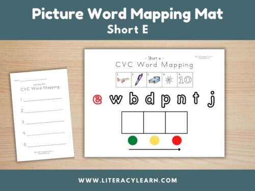 Graphic titled, "Picture Word Mapping Mat: CVC, Short E."