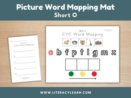 Graphic titled, "Picture Word Mapping Mat: CVC, Short O."