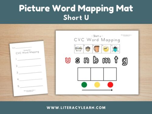 Graphic titled, "Picture Word Mapping Mat: CVC, Short U."