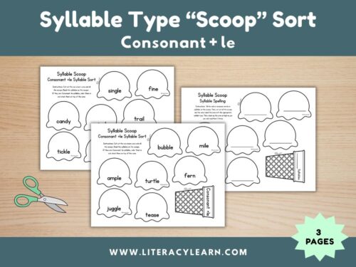 Graphic titled, 'Syllable Type Scoop Sort: Consonant+le."