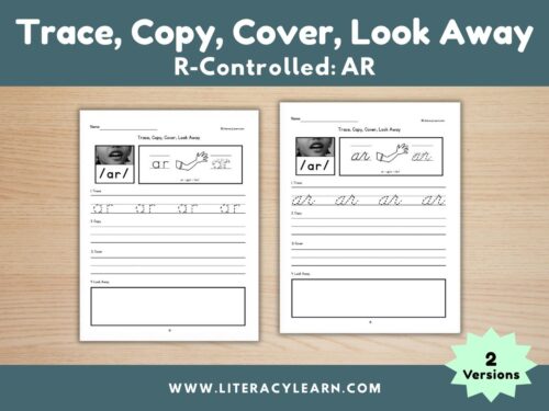 Graphic titled, "Trace, Copy, Cover, Look Away: R-controlled: ar."