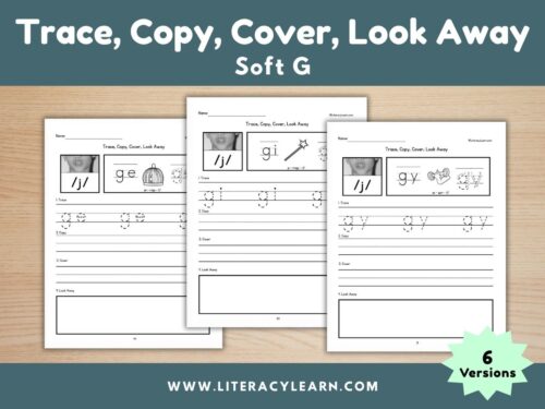 Graphic titled, "Trace, Copy, Cover, Look Away: Soft G."