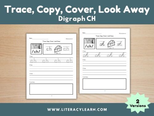 Graphic titled, "Trace, Copy, Cover, Look Away: Digraph ch."