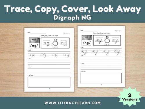 Graphic titled, "Trace, Copy, Cover, Look Away: Digraph ng."