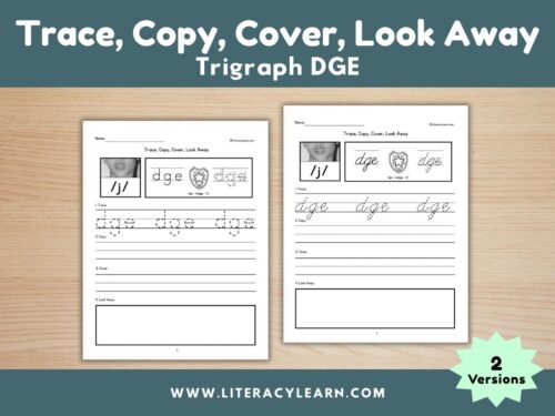 Graphic titled, "Trace, Copy, Cover, Look Away: trigraph dge."