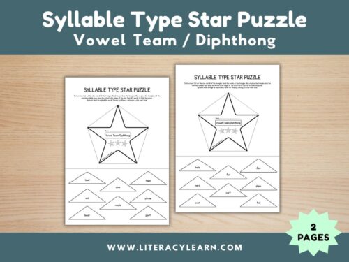 Graphic titled, "Syllable Types Star Puzzle: Vowel Team/Diphthongs."