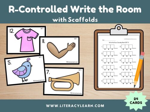 Graphic showing write the room activity with clipboard and pictures.