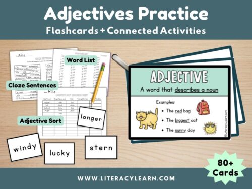 Cover showing adjectives flashcards.