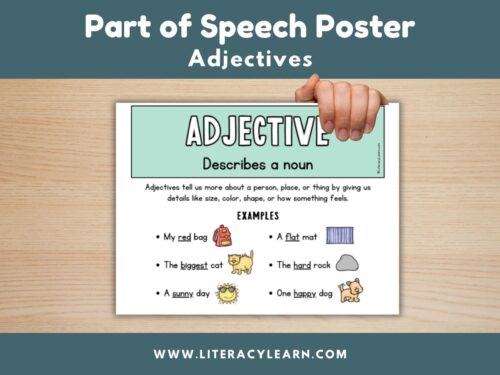 Cover photo showing the part of speech poster for adjectives.