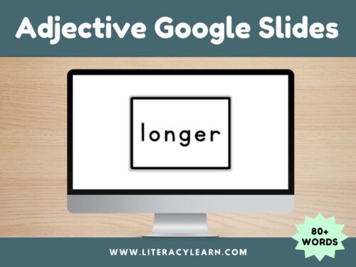 Graphic showing a computer with adjective google slides.