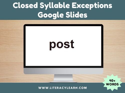 Cover photo for closed syllable exception google slides.