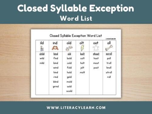 Closed Syllable Exception Word List