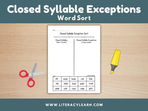 Cover showing closed syllable exception word sort.
