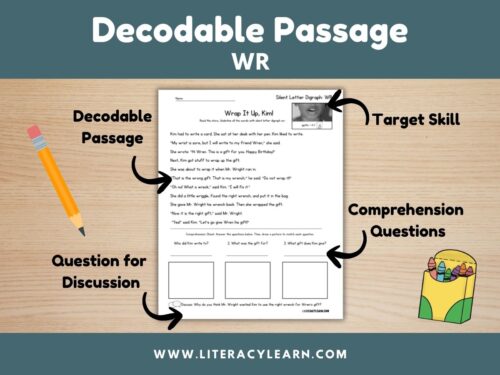 Cover showing decodable passage printable for silent letter digraph WR.