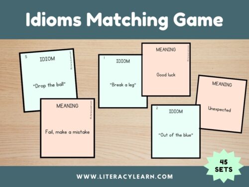 Graphic titled, "Idioms Matching Game."