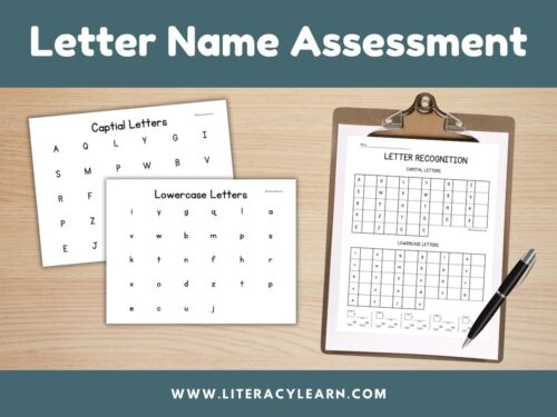 Cover showing letter name assessment tool with teacher copy on clipboard.