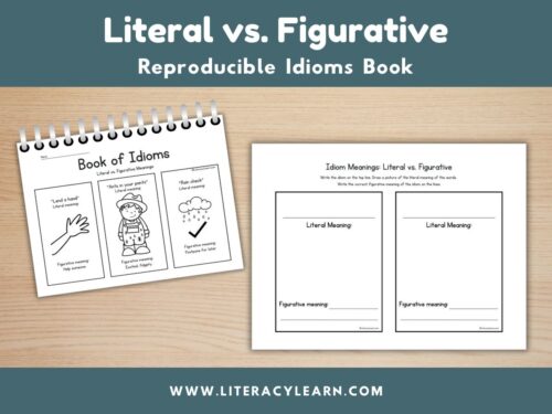 Graphic titled, "Literal vs. Figurative: Reproducible Idioms Book."