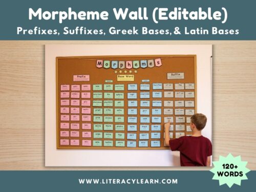 Graphic titled, "Morpheme Wall (editable)."