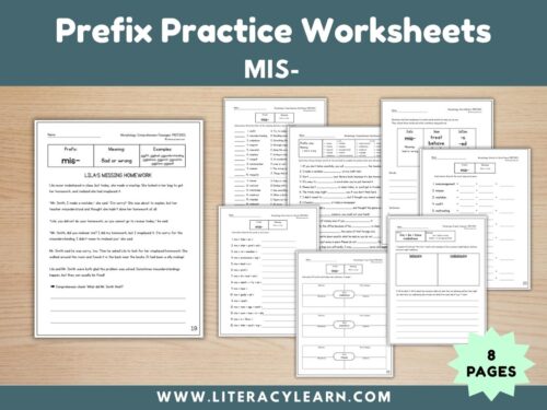Cover photo showing prefix mis- worksheets.