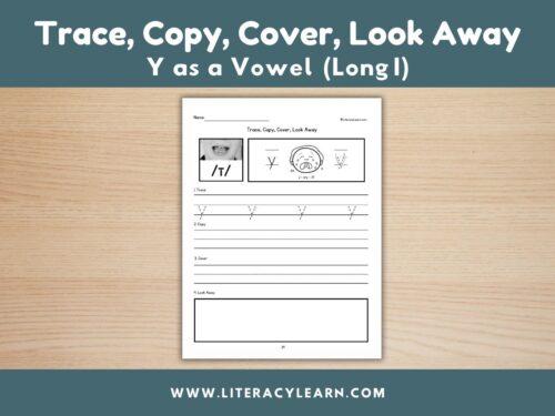 Graphic titled, "Trace, Copy, Cover, Look Away: Y as a Vowel: Long I."