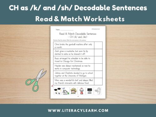 Cover image for decodable sentences for CH as /k/ and /sh/ words.