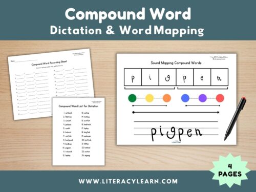 Cover showing the word mapping worksheets and dictation list for compound words.