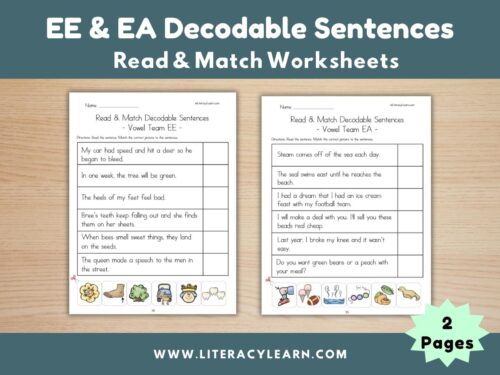 Cover image for decodable sentences for ee and ea words.