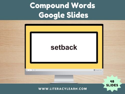 Google Slides displayed on a computer featuring compound words.
