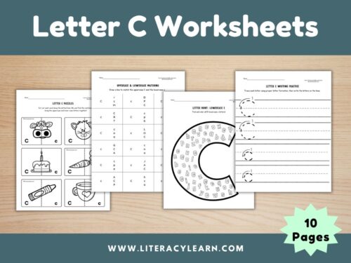 Cover showing four letter C worksheets.