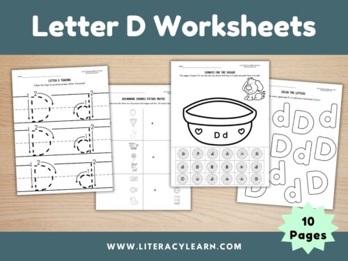 Cover showing four letter D worksheets.