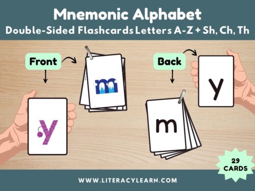 Cover showing mnemonic alphabet flashcards with front and back displayed.