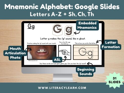Graphic titled, "Mnemonic Alphabet: Google Slides."