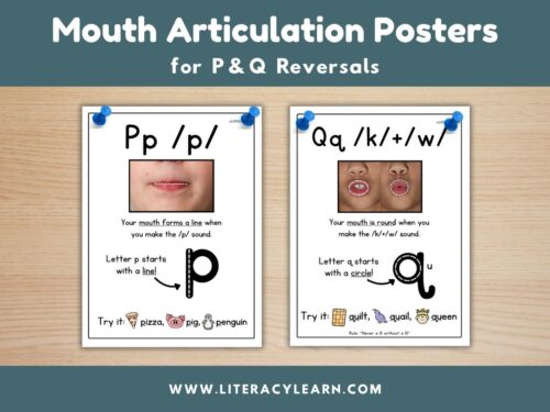 Graphic titled, "Mouth Articulation Posters for P & Q Reversals."