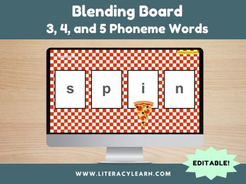 Graphic titled, "Blending Board for 3, 4, 5 phoneme words."