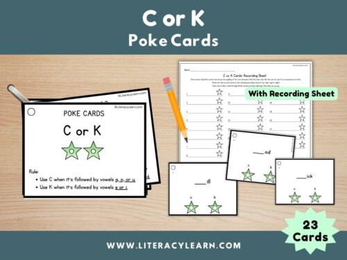 Graphic showing graphic showing C vs K POKE cards and recording sheet.