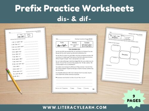 Cover showing prefix worksheets for dif-/dis-.