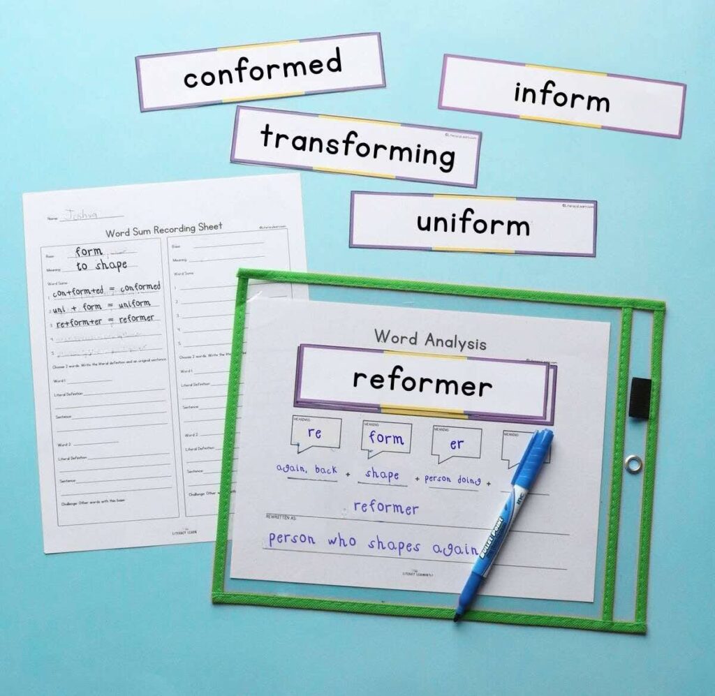 Photo of Latin base word sum activity.