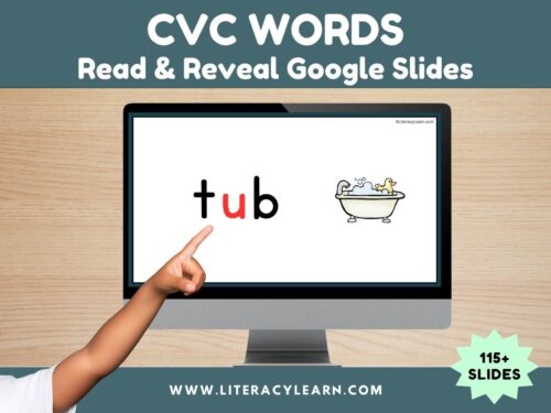 Graphic titled, "CVC Words Read and Reveal Google Slides."