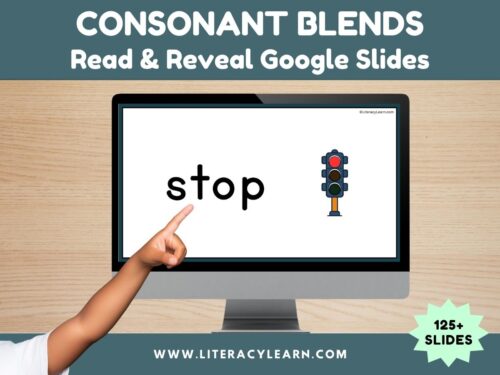 Graphic titled, "Consonant Blends Read and Reveal Google Slides."