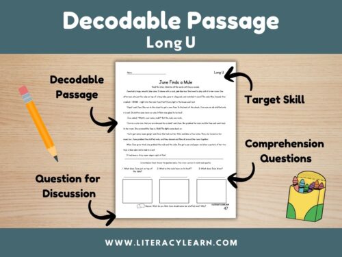 Cover showing decodable story for long U words.