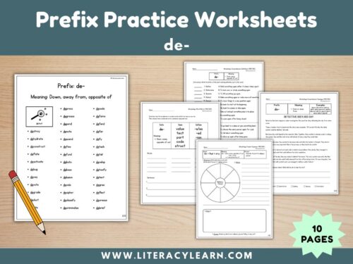 Cover for prefix de- worksheets.