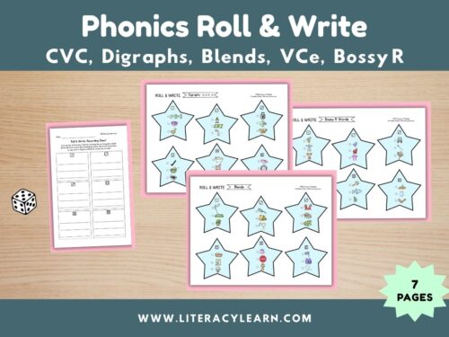 Graphic titled, "Phonics Roll & Write."